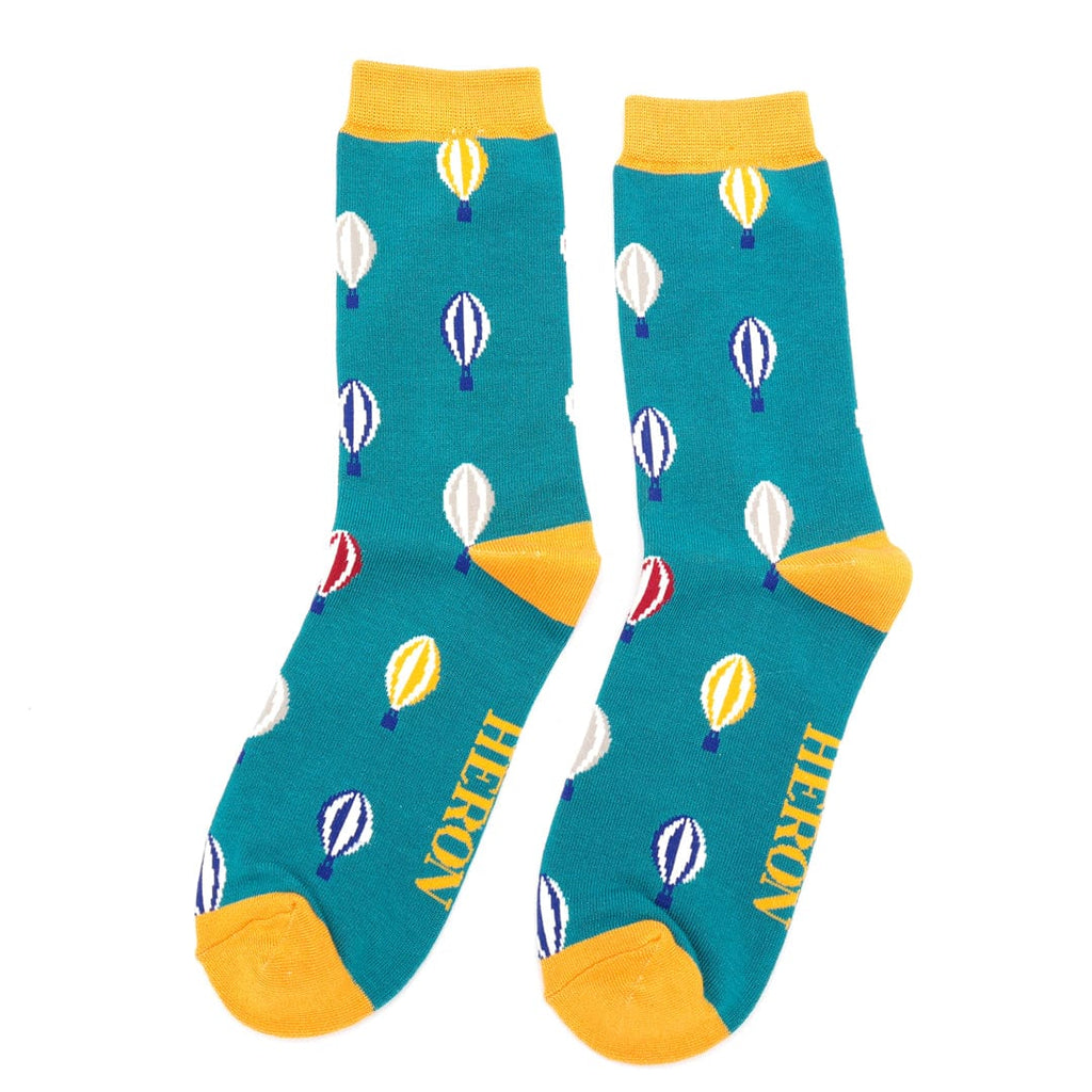 lusciousscarves Men's Hot Air Balloons Design Bamboo Socks, Mr Heron, Teal