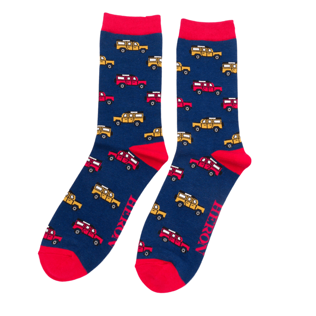 lusciousscarves Men's Jeep Design Bamboo Socks, Blue