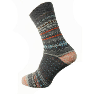 lusciousscarves Men's Joya Patterned Grey and Orange Wool Blend Socks 7-11