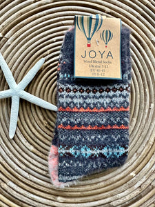lusciousscarves Men's Joya Patterned Grey and Orange Wool Blend Socks 7-11