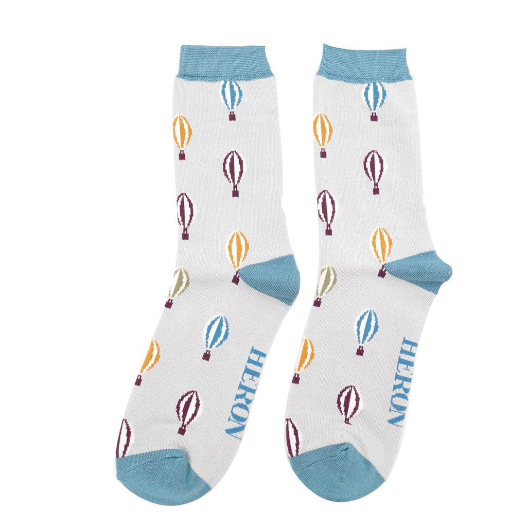 lusciousscarves Men's Mr Heron Bamboo Socks, Hot Air Balloons Design, Grey