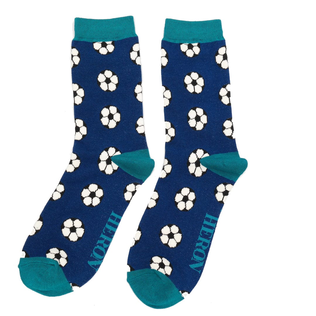 lusciousscarves Men's Navy Blue Bamboo Socks Footballs Design, Mr Heron