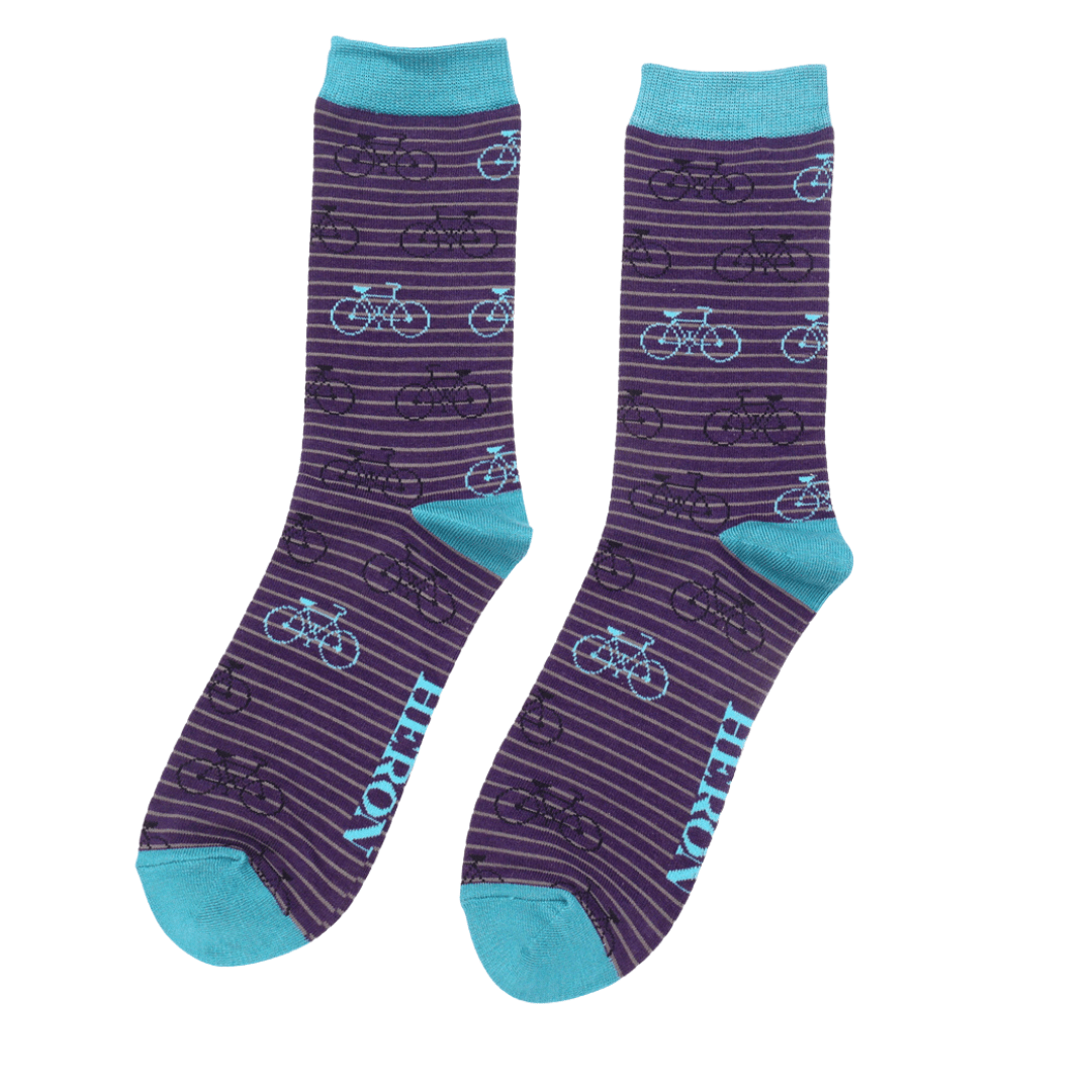 lusciousscarves Men's Purple Bamboo Socks Bikes Design