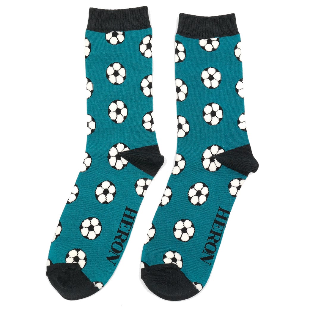 lusciousscarves Men's Teal Bamboo Socks with Footballs Design, Mr Heron