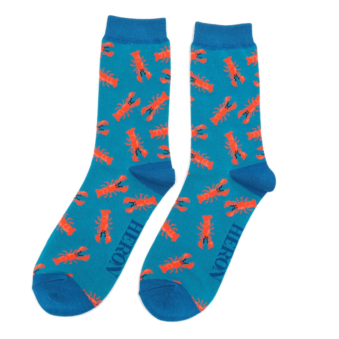 lusciousscarves Men's Teal Red Lobsters Bamboo Socks, Mr Heron
