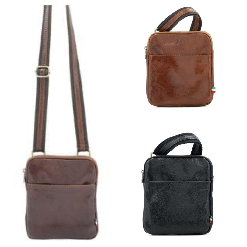 lusciousscarves Men's / Unisex Italian Tamponato Leather Slim Square Crossbody Travel Bag