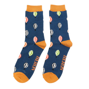 lusciousscarves Mens Hot Air Balloons Design Bamboo Socks , Mr Heron, Blue