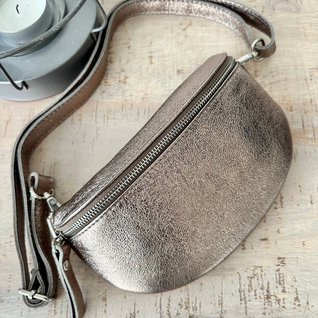 lusciousscarves Metallic Bronze Italian Leather Bum Bag / Chest Bag