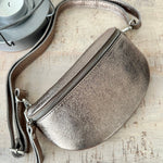 Load image into Gallery viewer, lusciousscarves Metallic Bronze Italian Leather Bum Bag / Chest Bag
