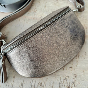 lusciousscarves Metallic Bronze Italian Leather Bum Bag / Chest Bag
