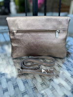 Load image into Gallery viewer, lusciousscarves Metallic Bronze Italian Leather Fold Over Clutch Bag
