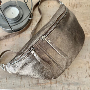 lusciousscarves Metallic Bronze Italian Leather Sling Bag / Chest Bag