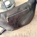 Load image into Gallery viewer, lusciousscarves Metallic Dark Grey Italian Leather Sling Bag / Chest Bag
