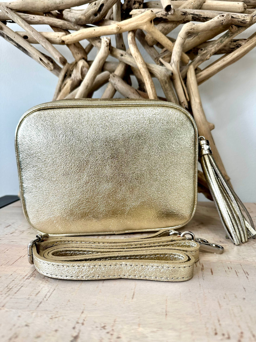 lusciousscarves Metallic Gold Italian Leather Camera Bag Style Crossbody Bag Summer Range