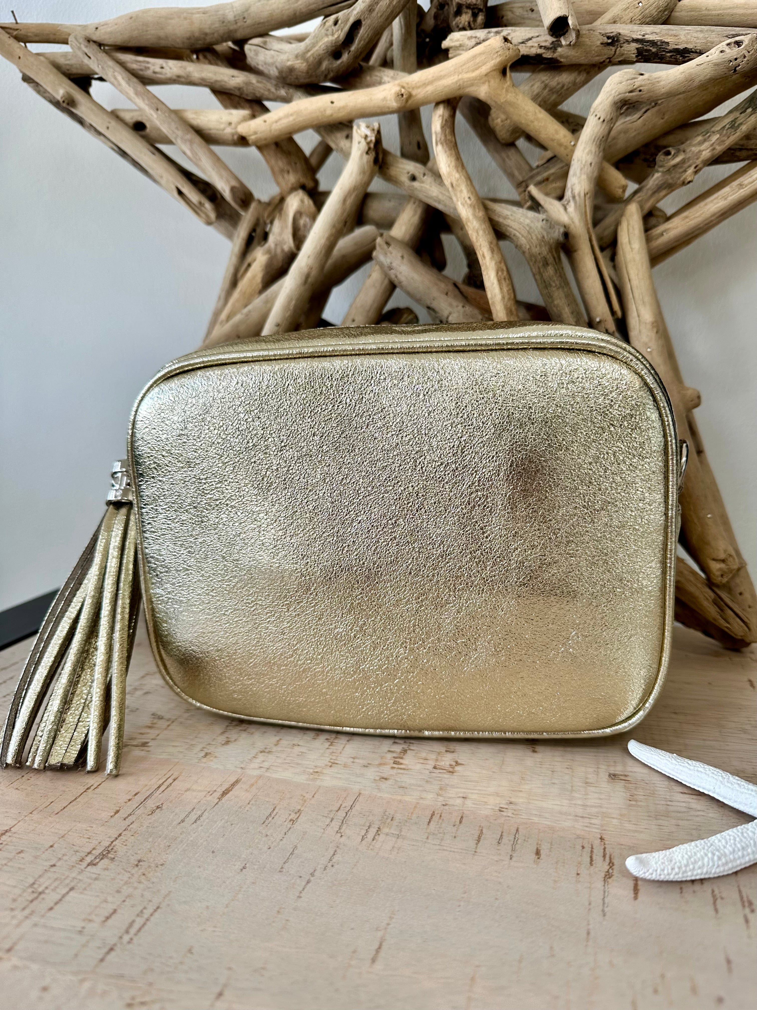 lusciousscarves Metallic Gold Italian Leather Camera Bag Style Crossbody Bag Summer Range
