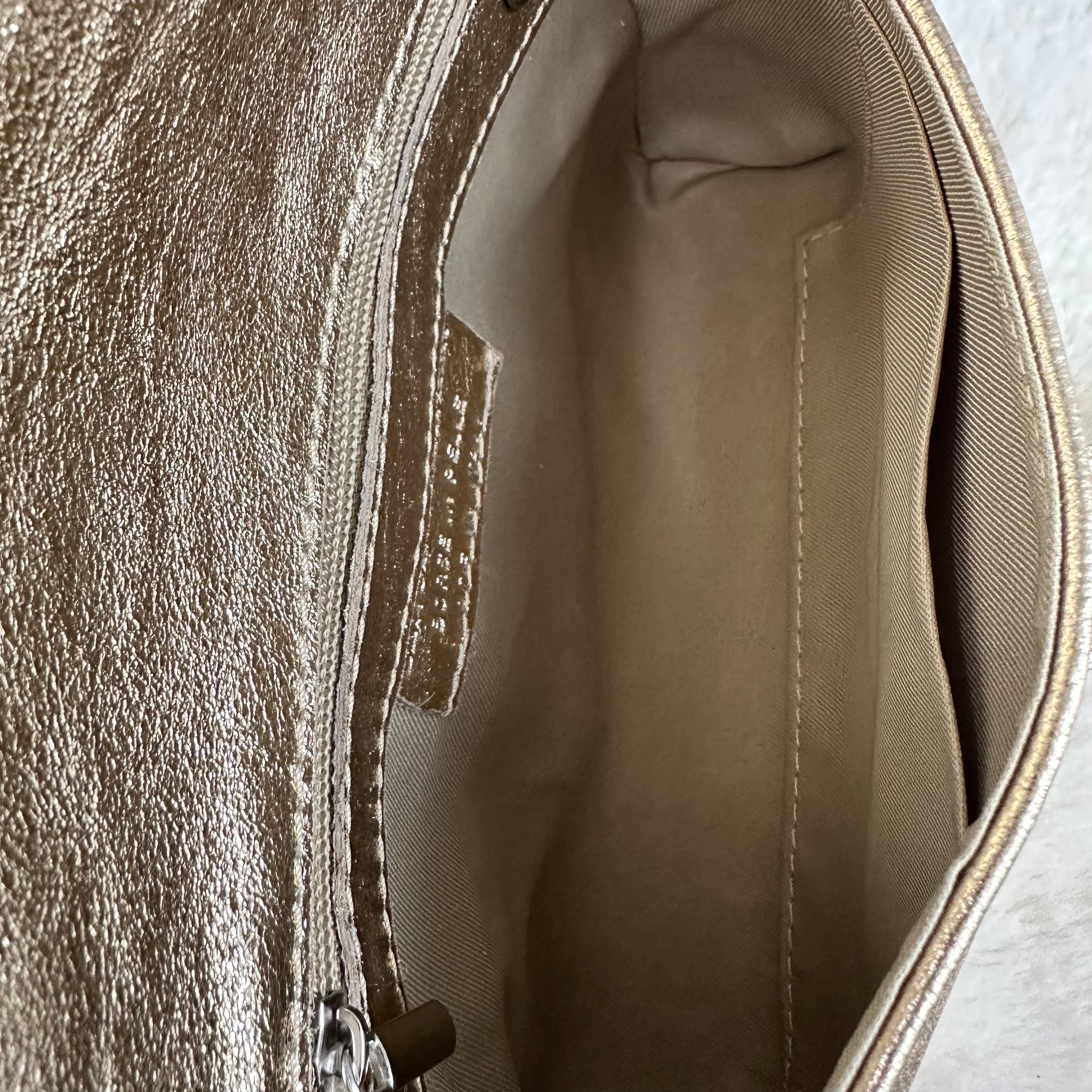 Metallic Gold Italian Leather Clutch Bag with Loop Handle