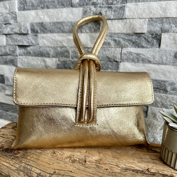 Gold leather evening deals bag