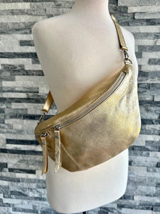 lusciousscarves Metallic Gold Italian Leather Sling Bag / Chest Bag