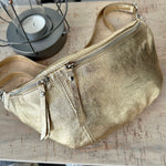 Load image into Gallery viewer, lusciousscarves Metallic Gold Italian Leather Sling Bag / Chest Bag
