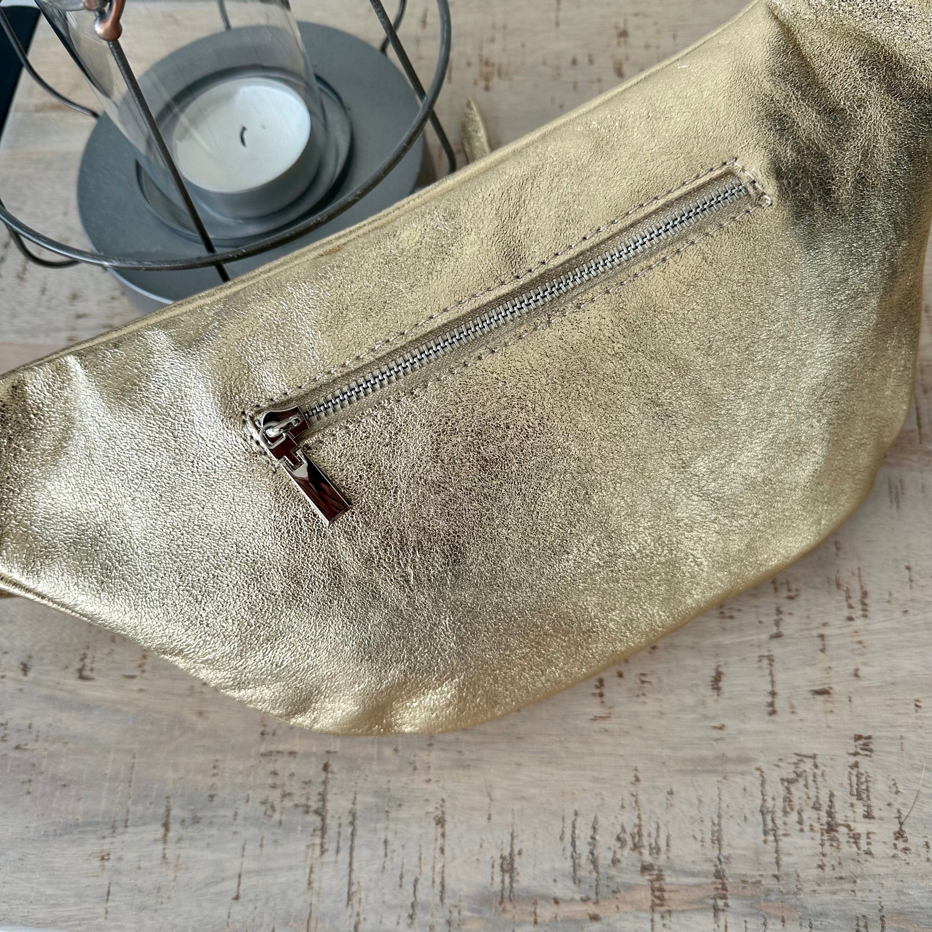 lusciousscarves Metallic Gold Italian Leather Sling Bag / Chest Bag
