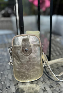 lusciousscarves Metallic Gold Italian Leather Small Crossbody Phone Bag