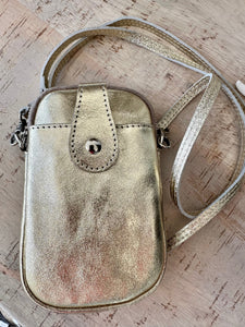 lusciousscarves Metallic Gold Italian Leather Small Crossbody Phone Bag