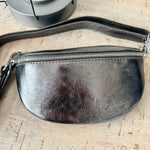 Load image into Gallery viewer, lusciousscarves Metallic Gunmetal Grey Italian Leather Bum bag / Chest Bag
