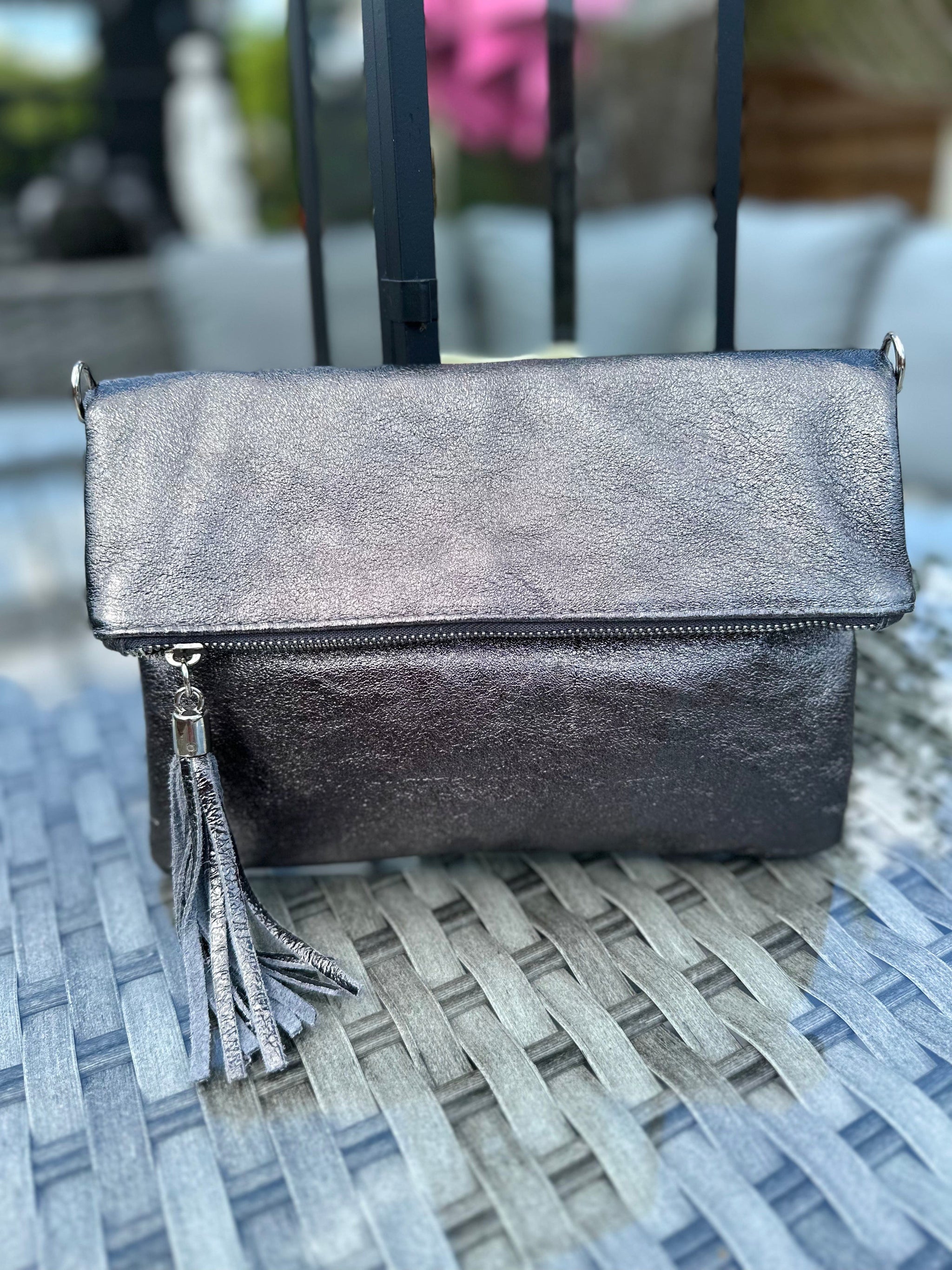 Silver leather clutch bag sale