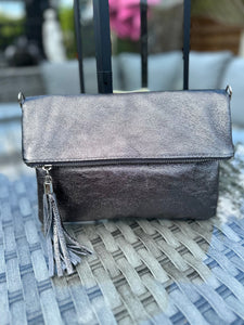 Silver grey suede clutch bag sales