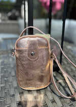 Load image into Gallery viewer, lusciousscarves Metallic Rose Gold Italian Leather Small Crossbody Phone Bag
