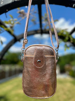 Load image into Gallery viewer, lusciousscarves Metallic Rose Gold Italian Leather Small Crossbody Phone Bag
