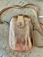 Load image into Gallery viewer, lusciousscarves Metallic Rose Gold Italian Leather Small Crossbody Phone Bag
