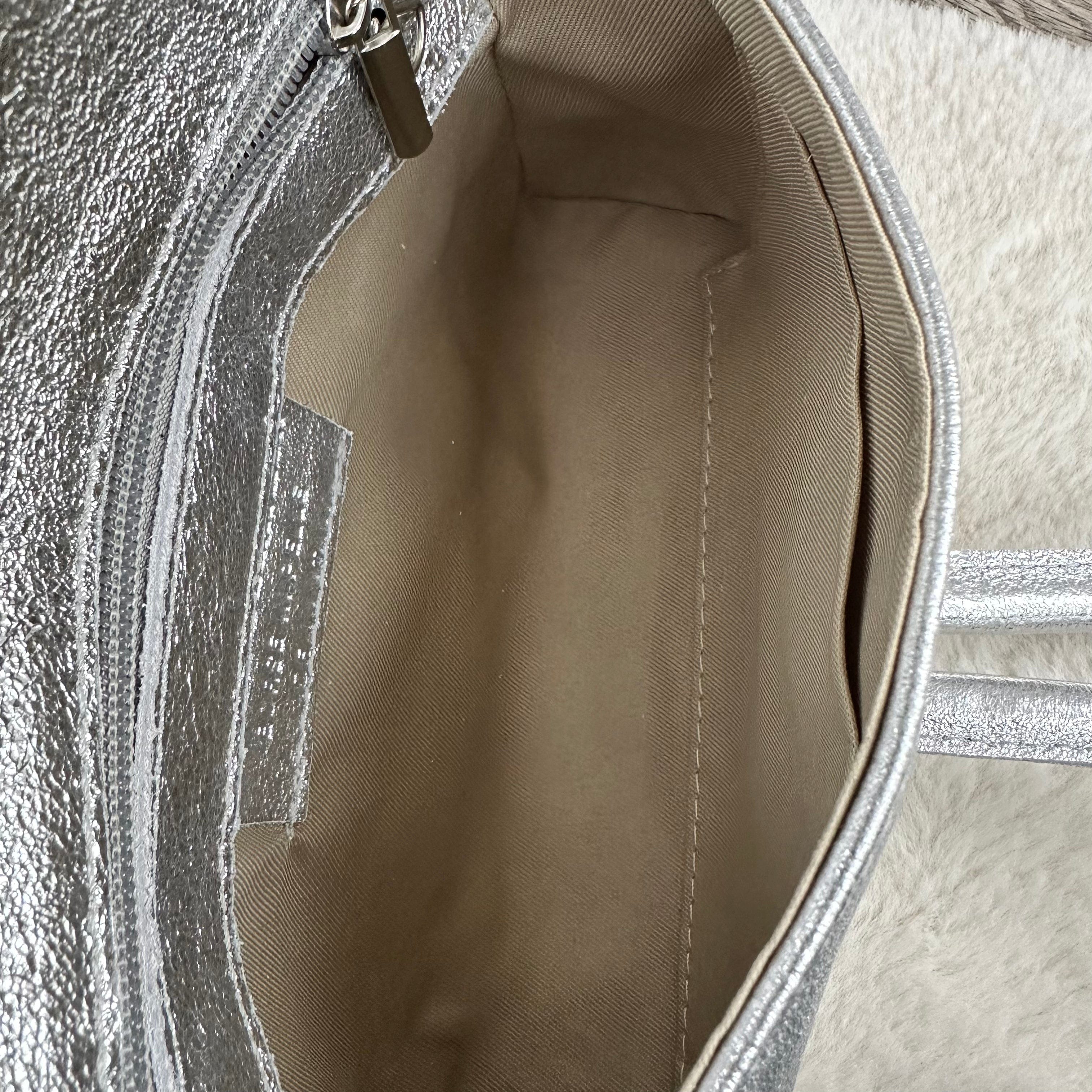 Metallic Silver Clutch Bag Evening Bag with Loop Handle