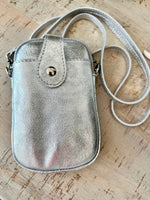 Load image into Gallery viewer, lusciousscarves Metallic silver Italian Leather Small Crossbody Phone Bag
