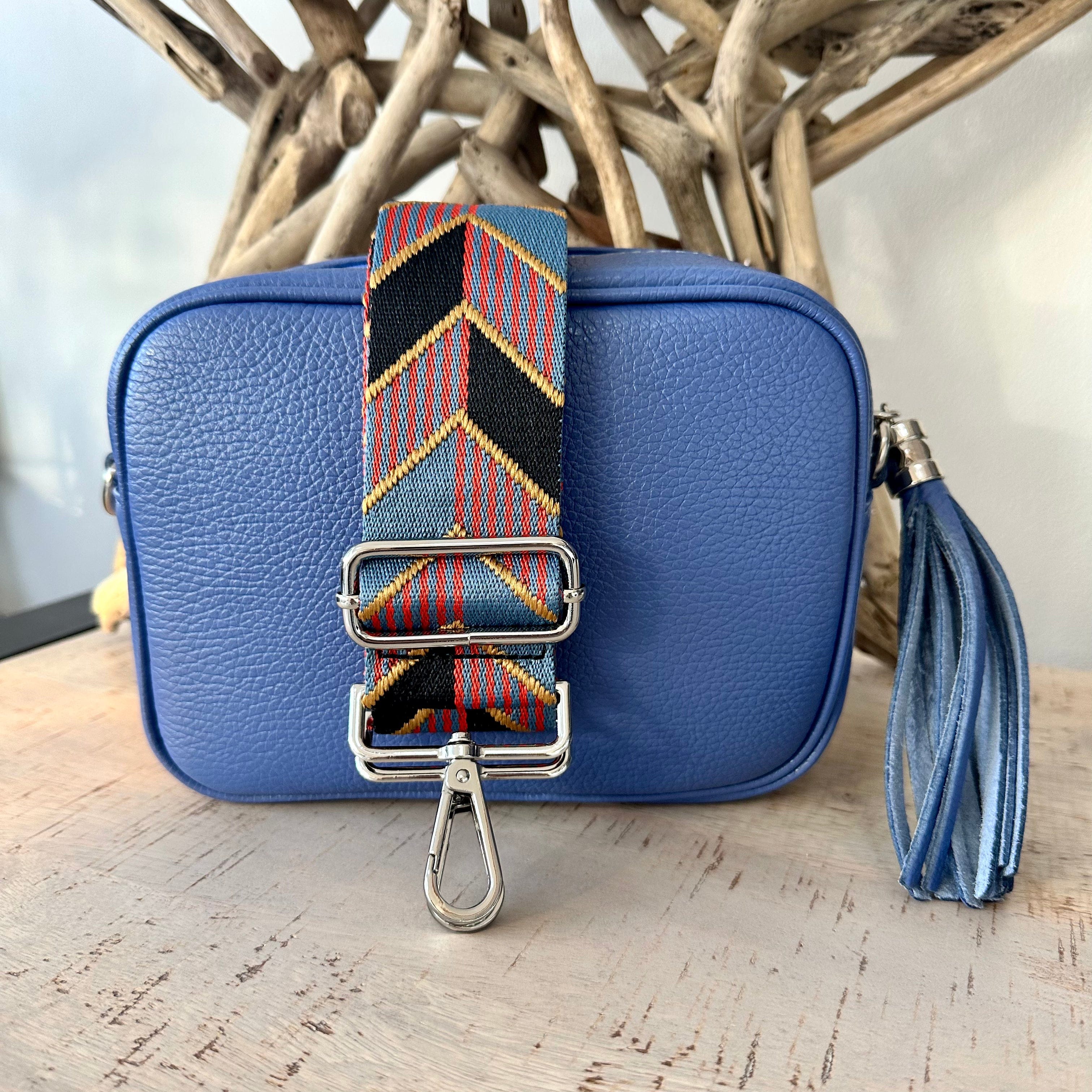 lusciousscarves Mid Blue Italian Leather Camera Bag and Strap Combo