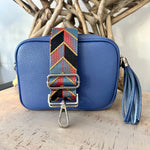 Load image into Gallery viewer, lusciousscarves Mid Blue Italian Leather Camera Bag and Strap Combo
