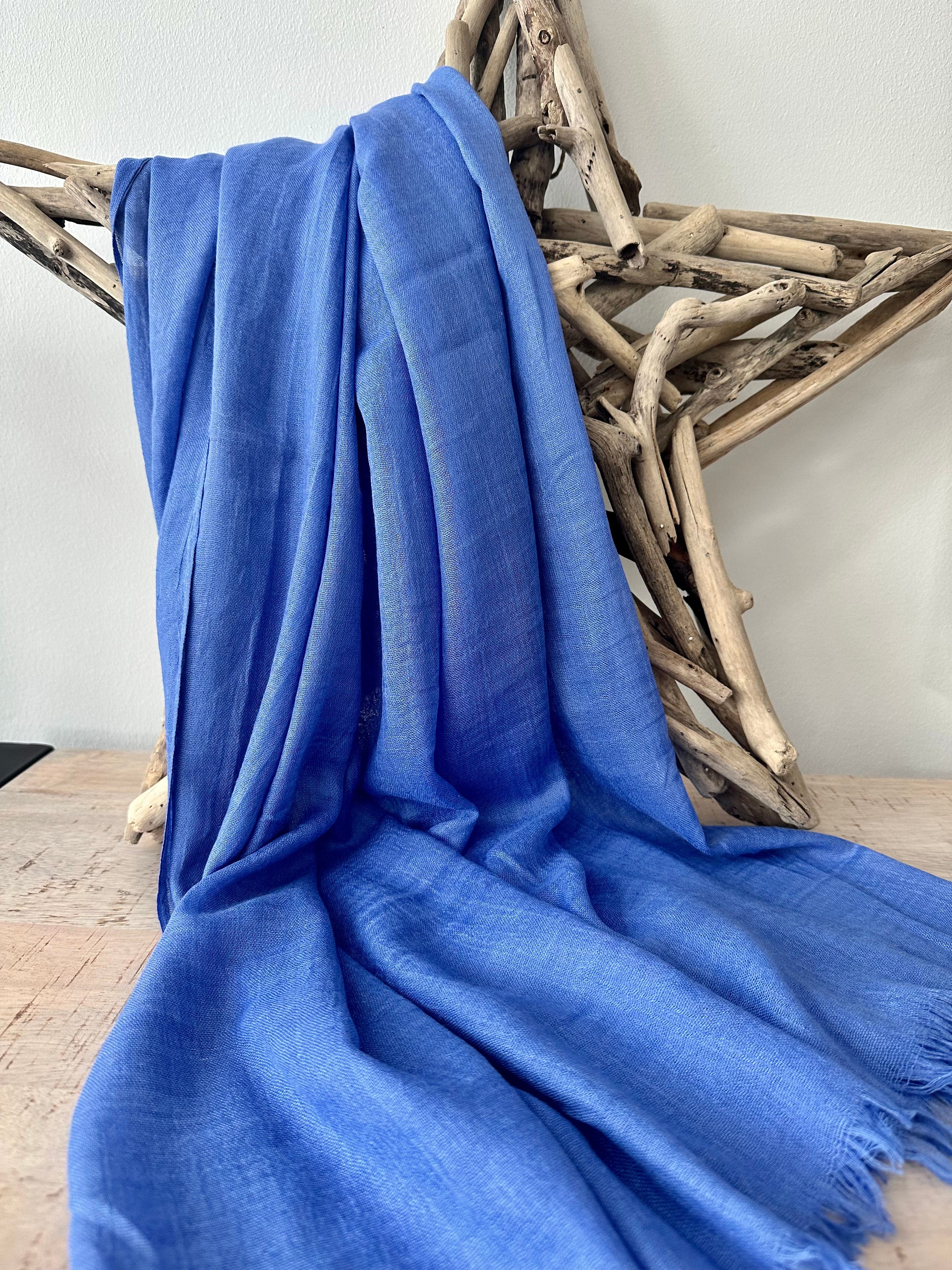 lusciousscarves Mid Blue Plain Light Weight Cotton Blend Summer Scarf , Wrap, Shawl 26 Colours Available