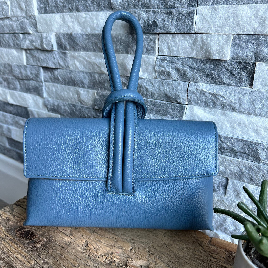 lusciousscarves Mid Denim Blue Italian Leather Clutch Bag.