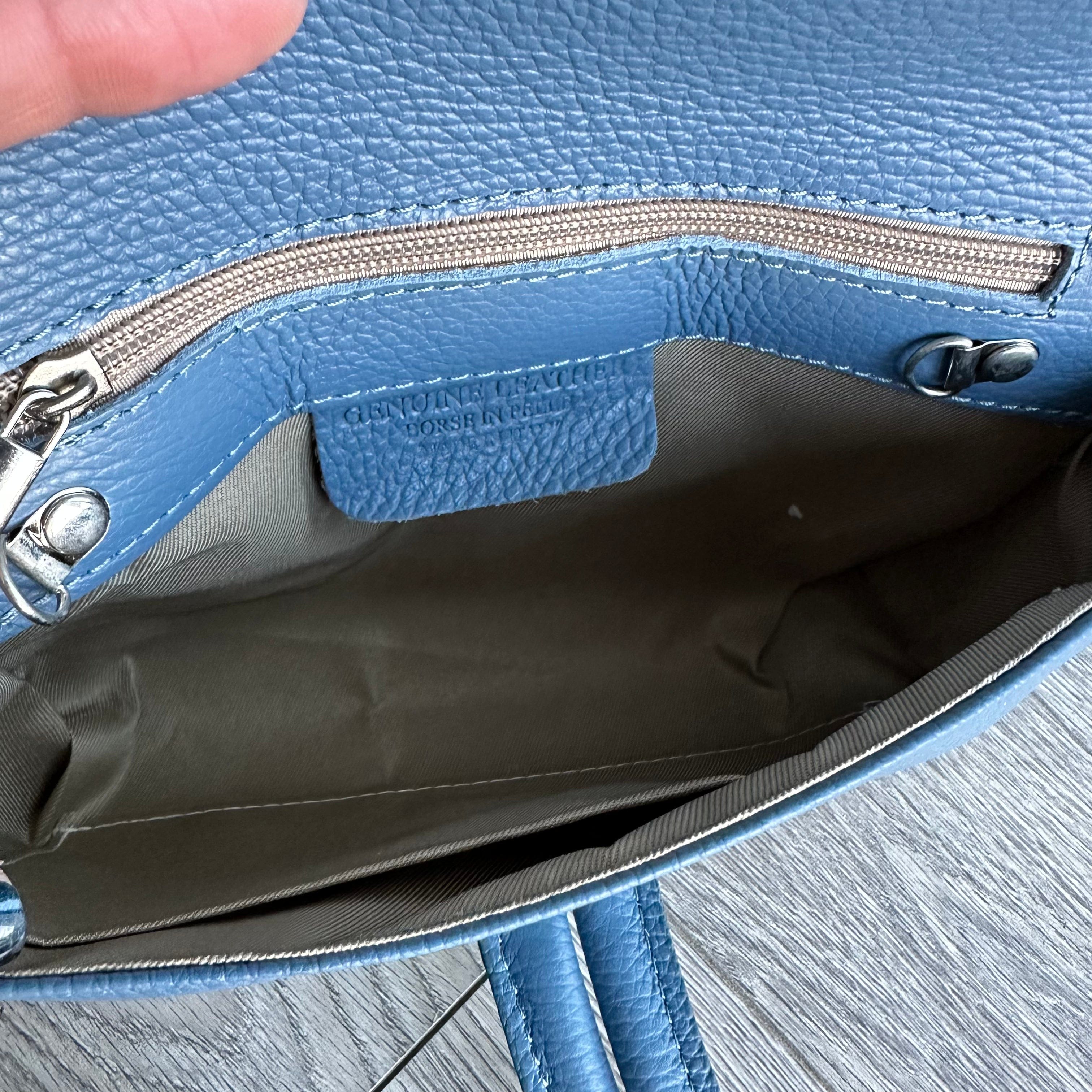 lusciousscarves Mid Denim Blue Italian Leather Clutch Bag.