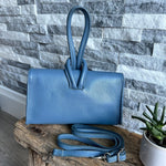 Load image into Gallery viewer, lusciousscarves Mid Denim Blue Italian Leather Clutch Bag.
