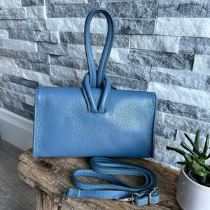 lusciousscarves Mid Denim Blue Italian Leather Clutch Bag.