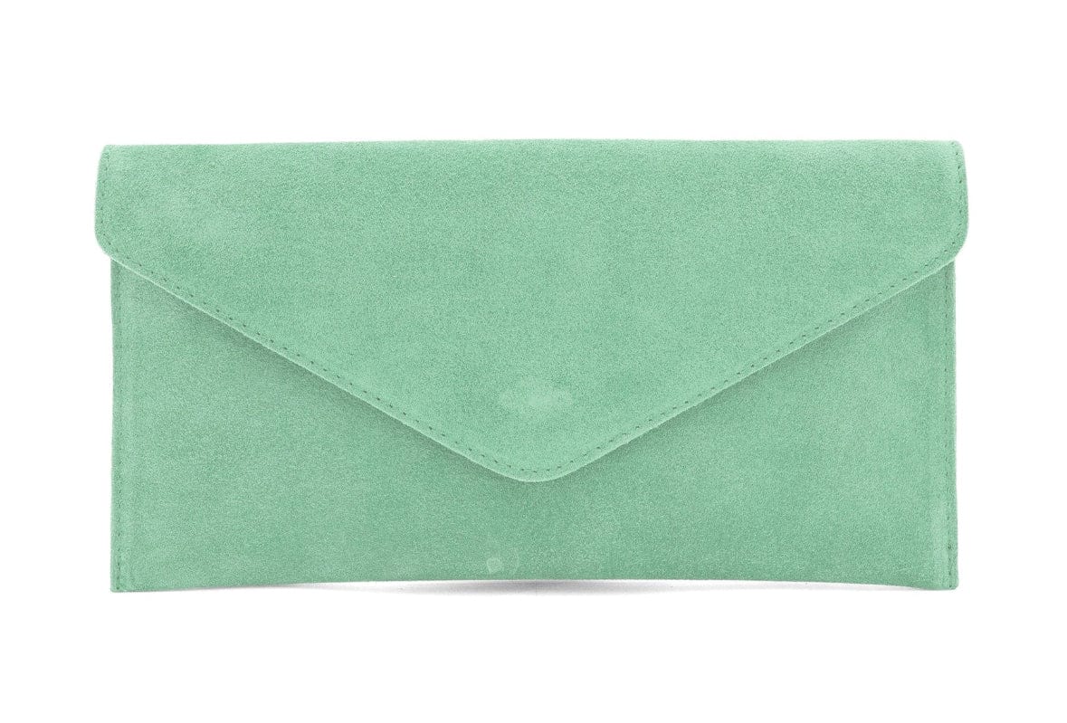 lusciousscarves Mint Green Genuine Suede Leather Envelope Clutch Bag , 10 Colours Available