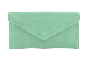 lusciousscarves Mint Green Genuine Suede Leather Envelope Clutch Bag , 10 Colours Available