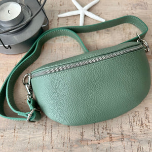 lusciousscarves Mint Green Italian Leather Bum Bag / Chest Bag