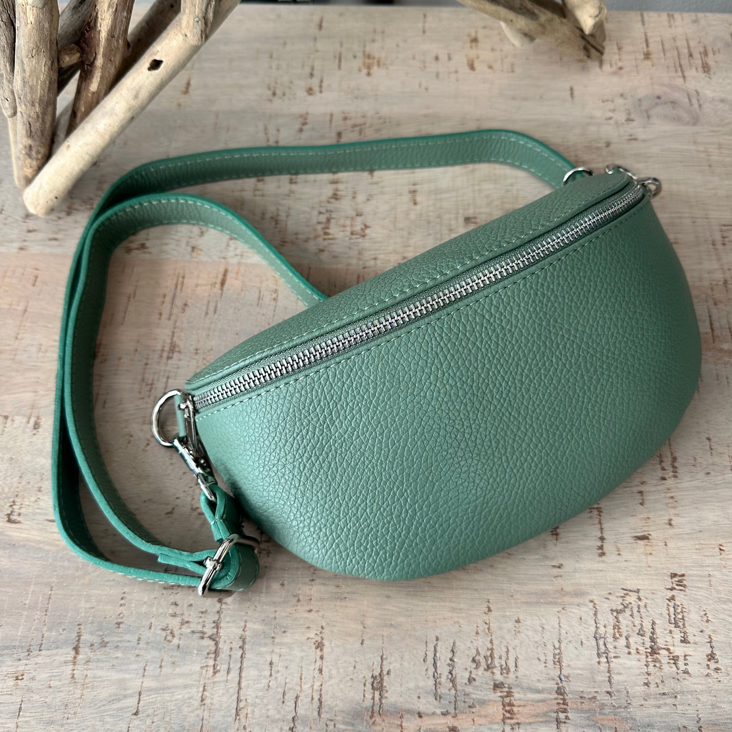 lusciousscarves Mint Green Italian Leather Bum Bag / Chest Bag