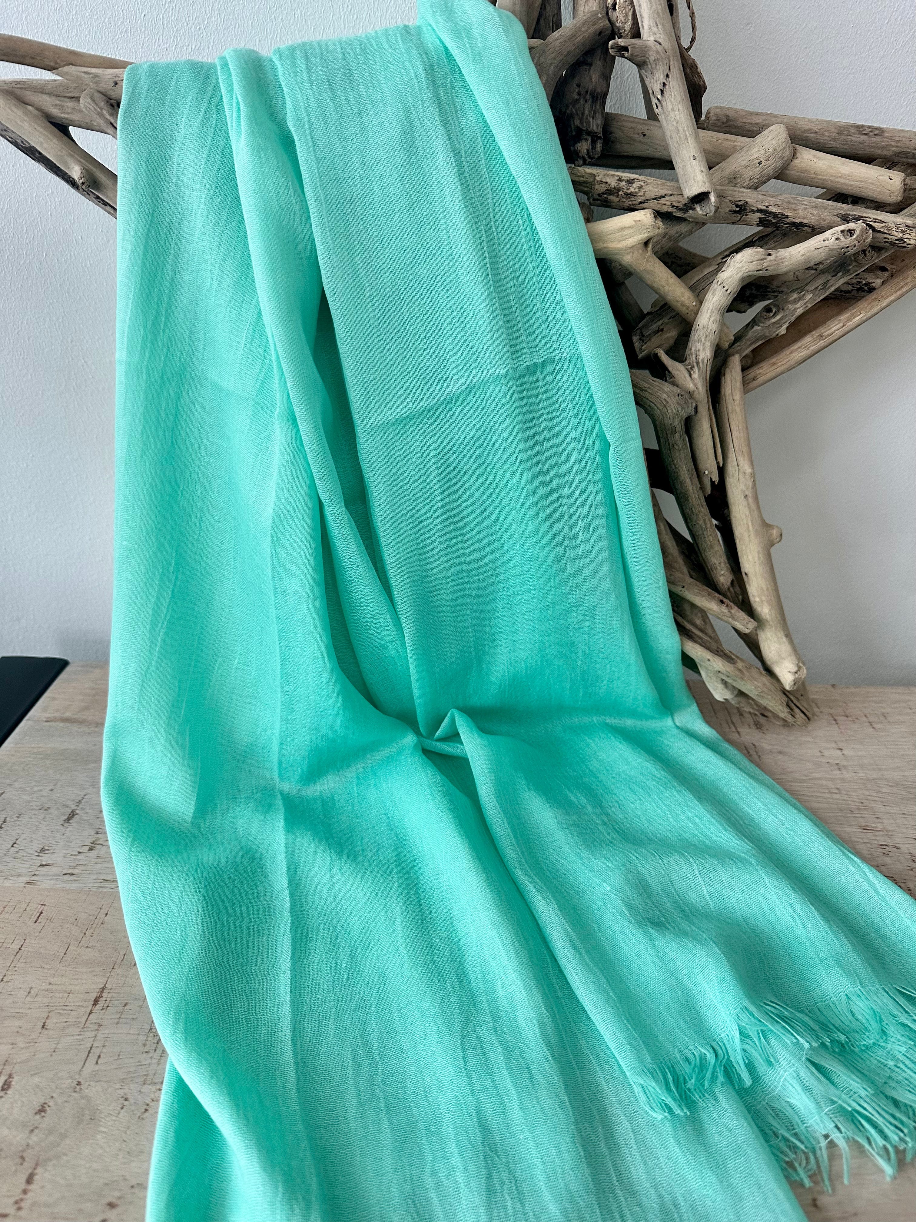 lusciousscarves Mint Plain Light Weight Cotton Blend Summer Scarf , Wrap, Shawl 26 Colours Available