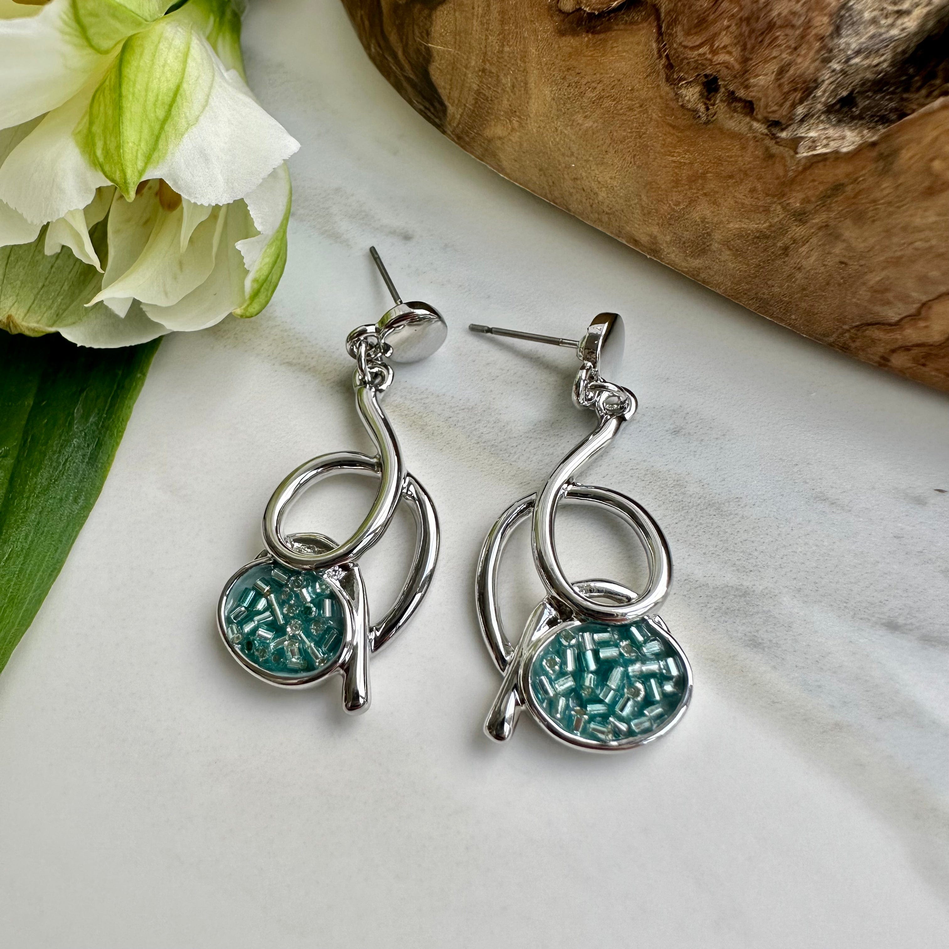 lusciousscarves Miss Milly Aqua Textured Swirl Earrings FE595