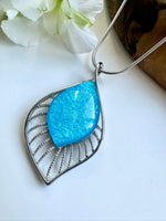Load image into Gallery viewer, lusciousscarves Miss Milly Aqua Turquoise and Silver Resin Teardrop Pendant Necklace FN525
