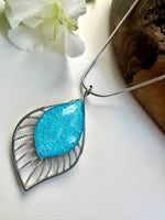 Load image into Gallery viewer, lusciousscarves Miss Milly Aqua Turquoise and Silver Resin Teardrop Pendant Necklace FN525
