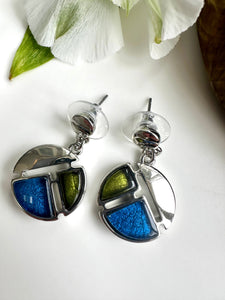 lusciousscarves Miss Milly Blue, Lime Green and Silver Segment Earrings FE604